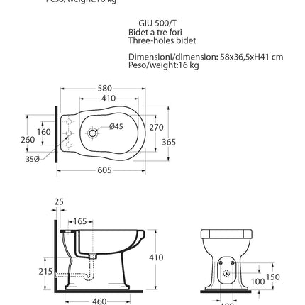 Azzurra - Bidet Monoforo Porcellana Bianco - Serie: Giunone