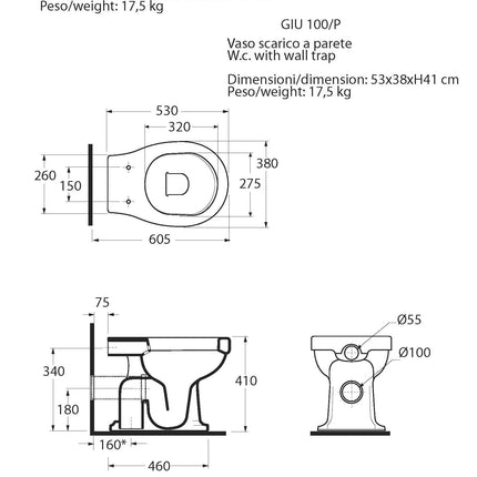 Azzurra - Vaso Filo Parete Porcellana Bianco - Serie: Giunone (Senza Coprivaso)
