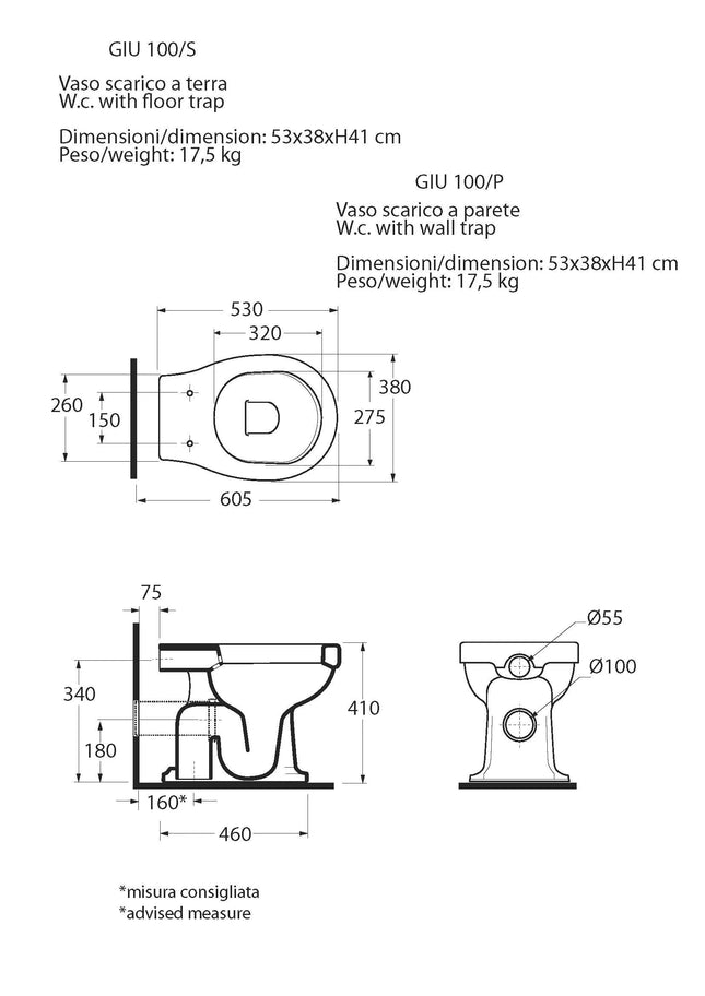 Azzurra - Vaso Filo Parete Porcellana Bianco - Serie: Giunone (Senza Coprivaso)