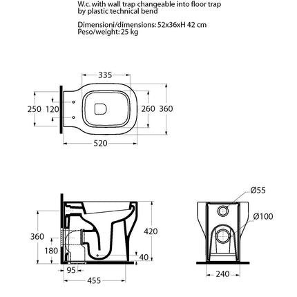 Azzurra - Vaso Filo Parete Porcellana Bianco - Serie: Glaze (Senza Coprivaso)