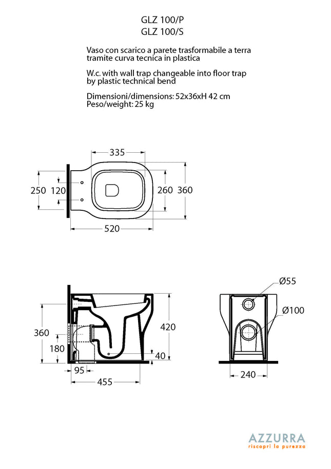 Azzurra - Vaso Filo Parete Porcellana Bianco - Serie: Glaze (Senza Coprivaso)