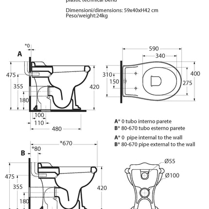 Azzurra - Vaso Scarico A Terra Porcellana Bianco - Serie: Jubilaeum (Senza Coprivaso)
