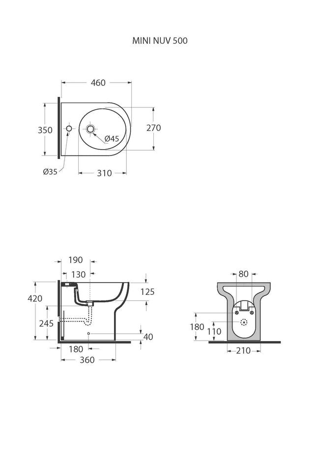 Azzurra - Bidet Filo Parete Porcellana Bianco - Serie: Mini Nuvola