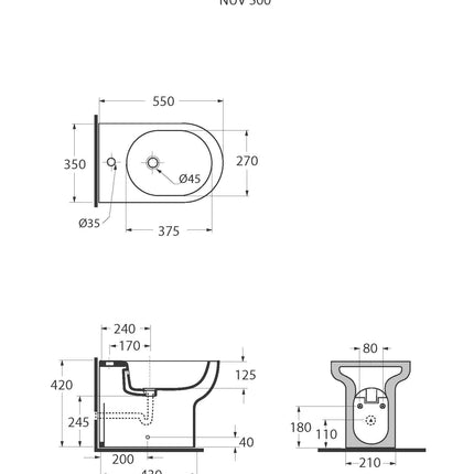 Azzurra - Bidet Filo Parete Porcellana Bianco - Serie: Nuvola