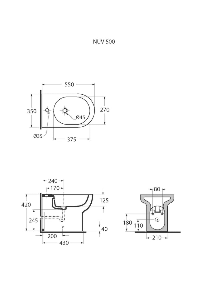 Azzurra - Bidet Filo Parete Porcellana Bianco - Serie: Nuvola