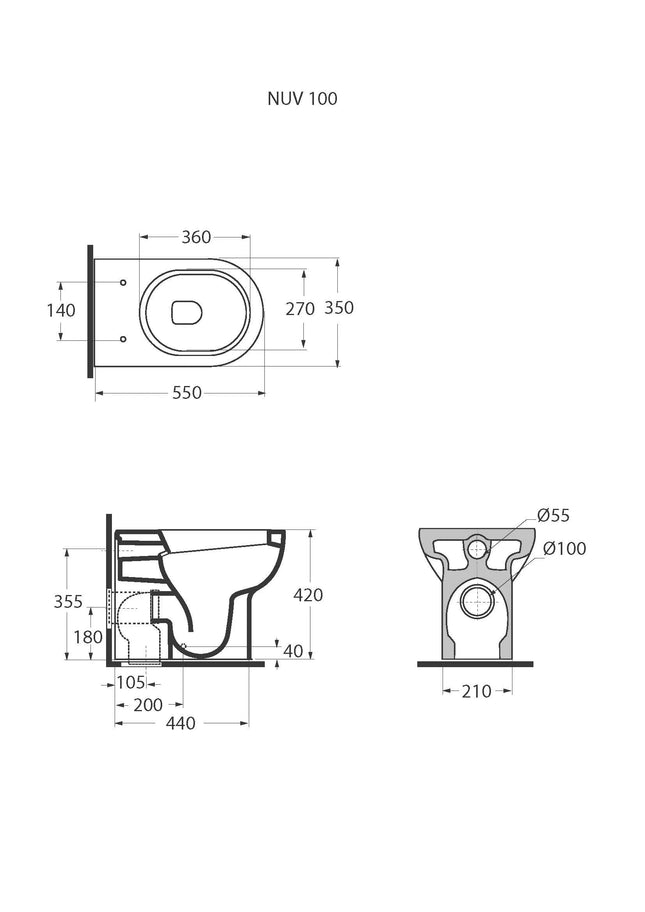 Azzurra - Vaso Filo Parete Porcellana Bianco - Serie: Nuvola (Senza Coprivaso)