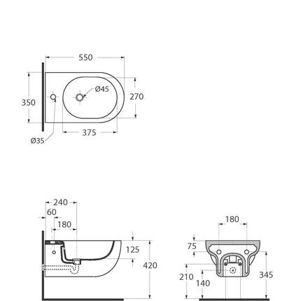 Azzurra - Bidet Sospeso Porcellana Bianco - Serie: Nuvola