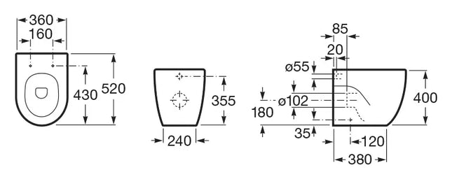 Roca - Vaso Filo Parete Porcellana Bianco - Serie: New Meridian (Senza Coprivaso)