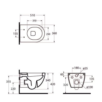 Azzurra - Vaso Sospeso Porcellana Bianco - Serie: Comoda (Senza Coprivaso)