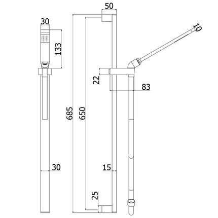Paffoni - Saliscendi Level Completo Di Asta Rettangolare In Metallo Con Supporti In Abs
