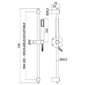 Paffoni - Saliscendi Stick New Completo Di Asta Ø20,5 Larghezza 730 Mm In Metallo Con Supporti Regolabili In Abs