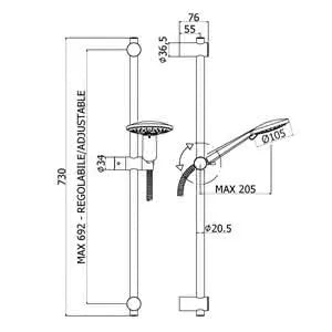 Paffoni - Saliscendi Brio Completo Di Asta Ø20,5X730 Mm Di Lunghezza In Metallo Con Supporti Regolabili In Abs